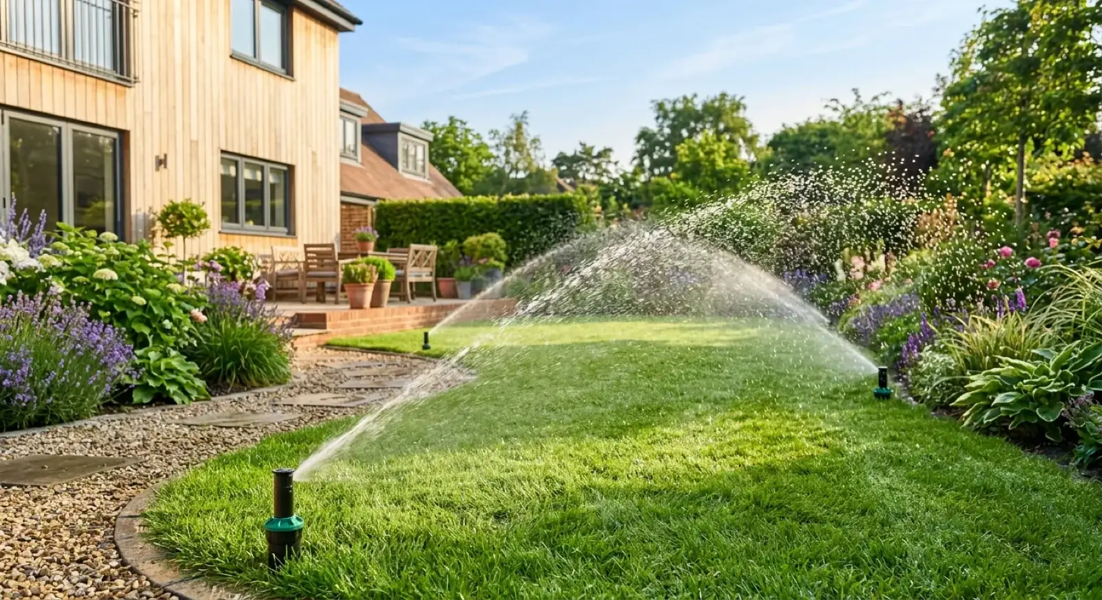 Sistema de riego automático en jardín privado